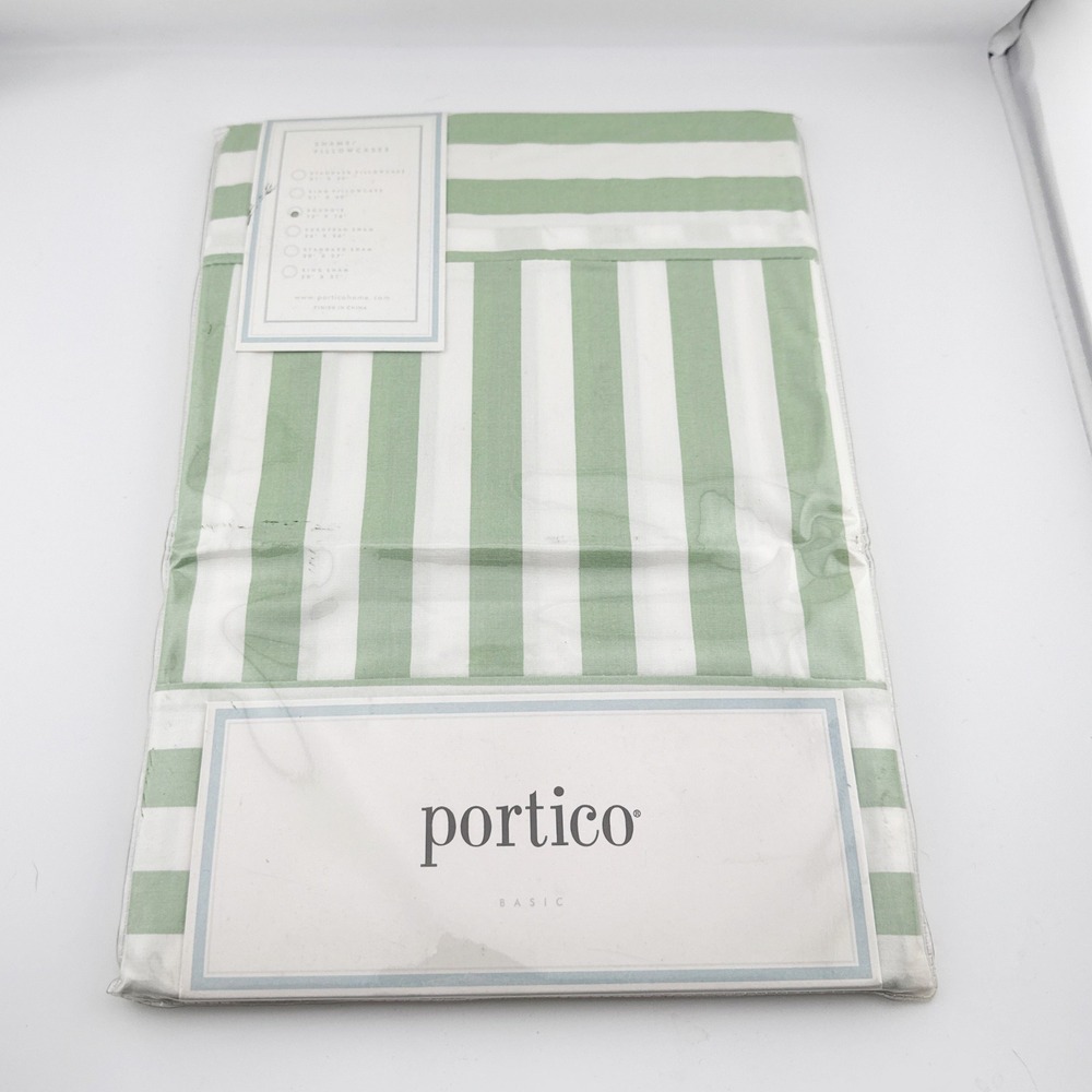 NEW Vintage Portico Boudoir 12 x 16 in Pillowcase Green White Stripe 100% Cotton